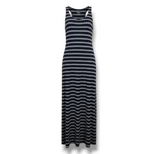 Sumona Women’s Navy Blue & White Striped Sleeveless Maxi Dress - Size Small